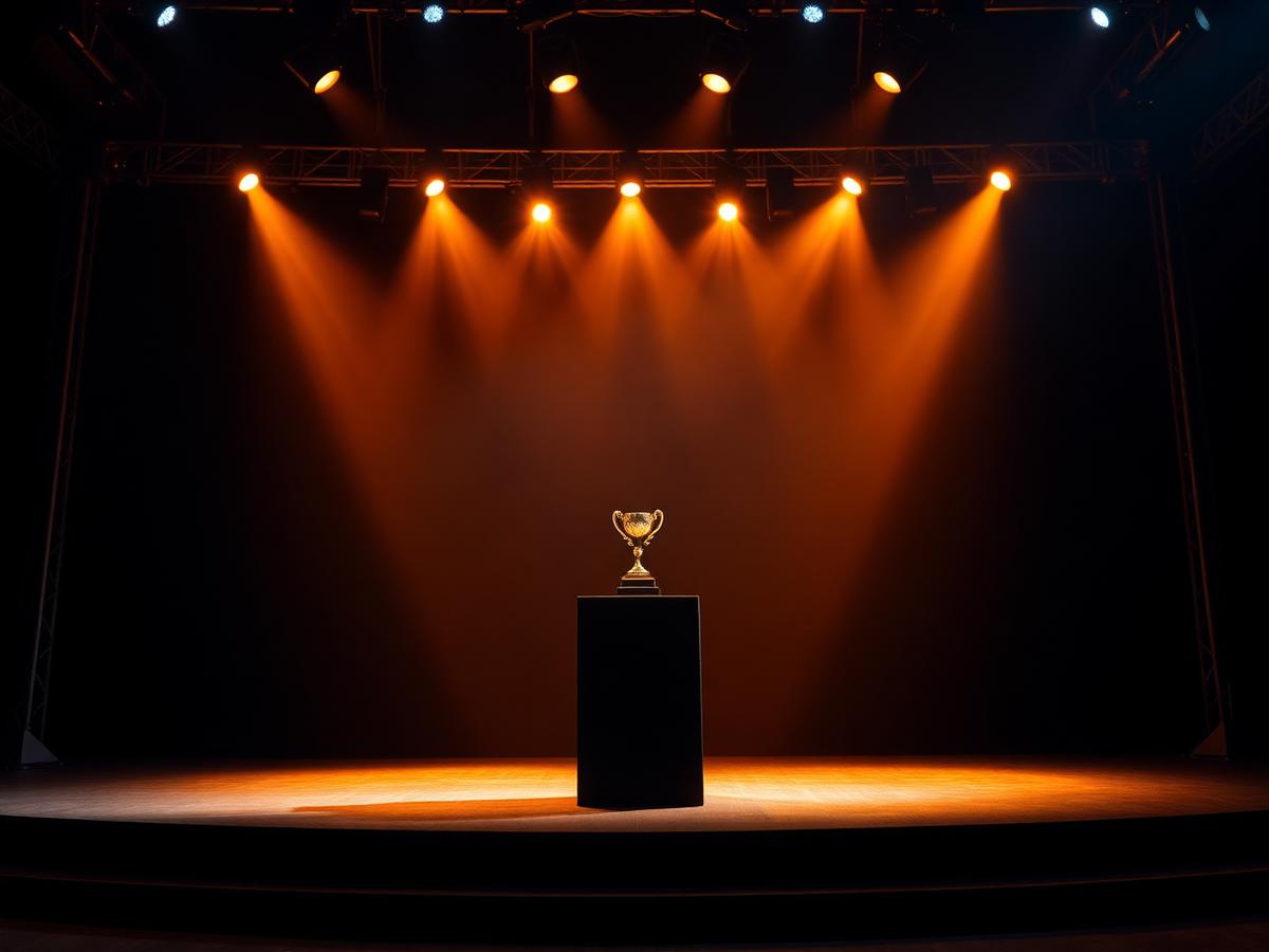 Award ceremony stage lit with warm spotlights