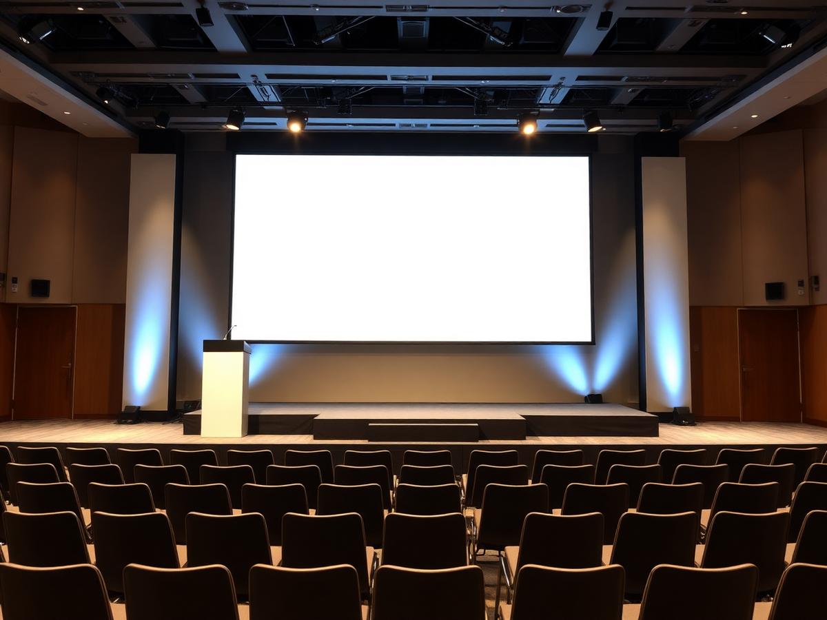 Corporate stage with podium and presentation screen