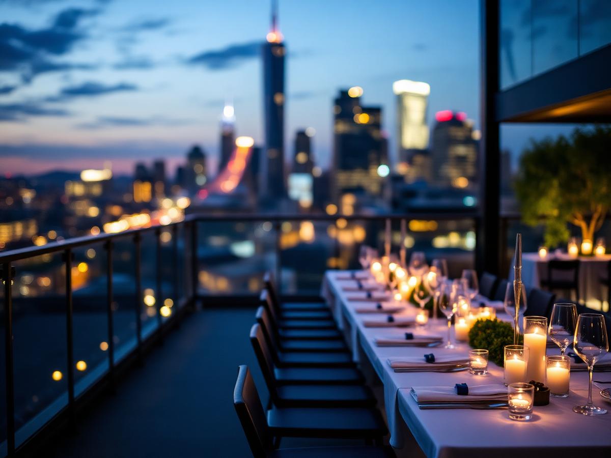 Candlelit private dining table on a rooftop terrace